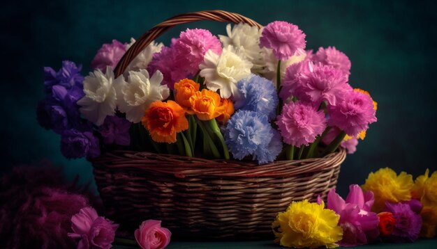 Bouquet frais de tulipes roses et violettes généré par l'IA