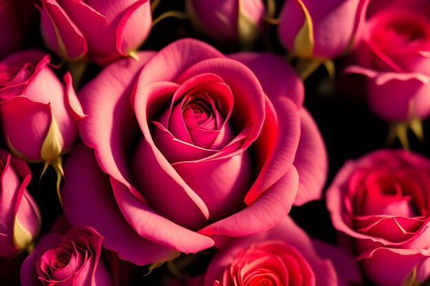 Un bouquet de roses roses avec le mot amour en bas à droite.