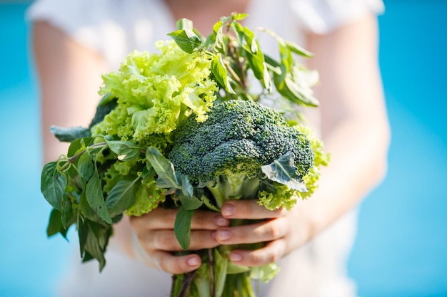 Bouquet de vert dans les mains des femmes