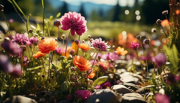 Photo gratuite un bouquet vibrant de fleurs colorées illumine la prairie en été généré par l'intelligence artificielle