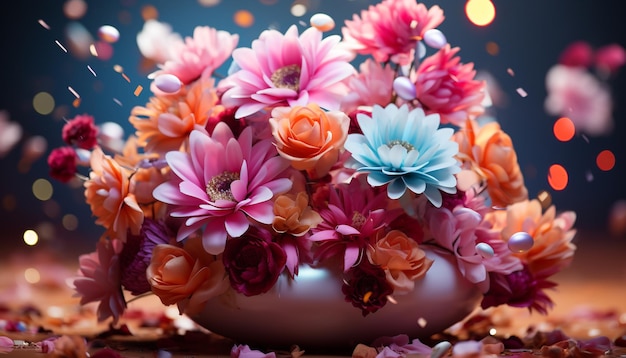 Un bouquet vibrant de fleurs multicolores apporte la nature à l'intérieur, généré par l'intelligence artificielle