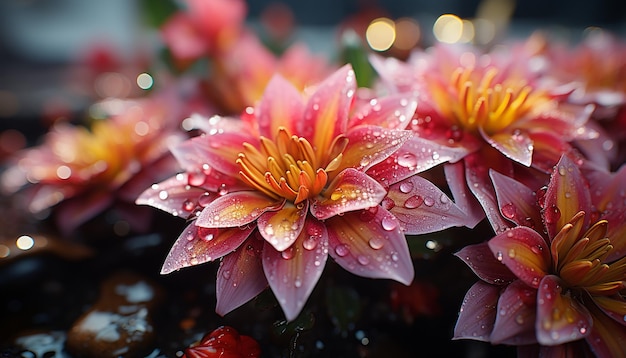 Un bouquet vibrant de fleurs multicolores dans un jardin formel généré par l'intelligence artificielle