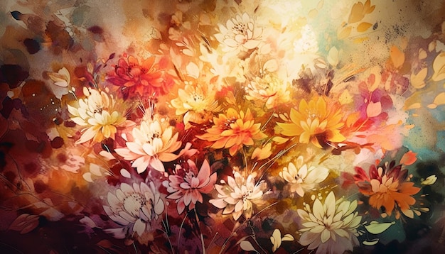 Photo gratuite bouquet vibrant peint dans des aquarelles colorées générées par l'ia