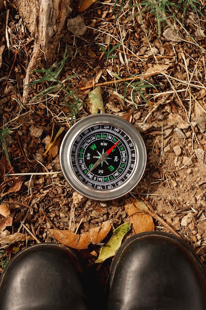 Boussole vue de dessus pour les directions sur le terrain