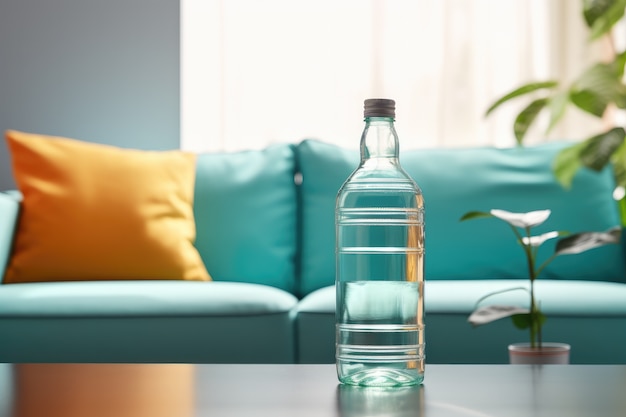 Photo gratuite bouteille d'eau transparente à l'intérieur