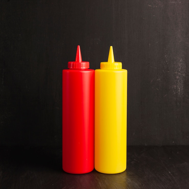 Photo gratuit bouteille de ketchup et de moutarde