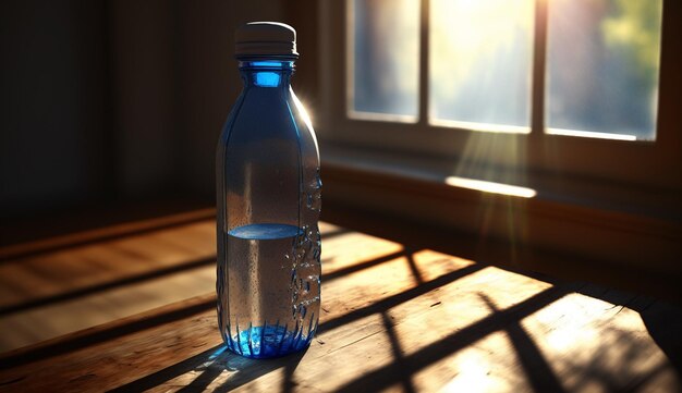 La bouteille de liquide contient de l'eau potable purifiée gros plan IA générative