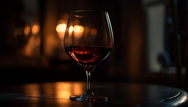 Photo gratuite une bouteille de vin rouge de luxe reflète une élégante toile de fond de célébration générée par l'ia