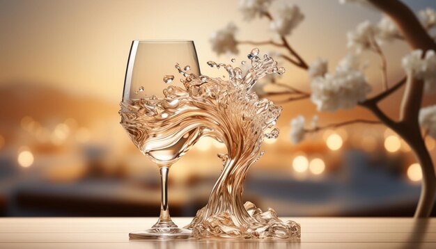 Bouteille de vin en verre de champagne de célébration de luxe, fond éclairé généré par l'intelligence artificielle
