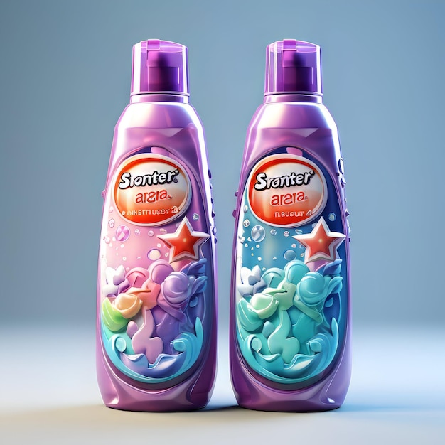 Bouteilles de cosmétiques avec détergent et sprinkles illustration 3D