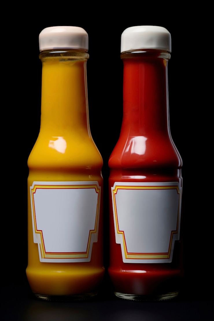 Photo gratuit bouteilles de moutarde et de ketchup
