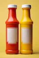 Photo gratuite bouteilles de moutarde et de ketchup