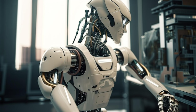 Photo gratuite bras de robot dans une usine futuriste produisant une innovation générée par l'ia