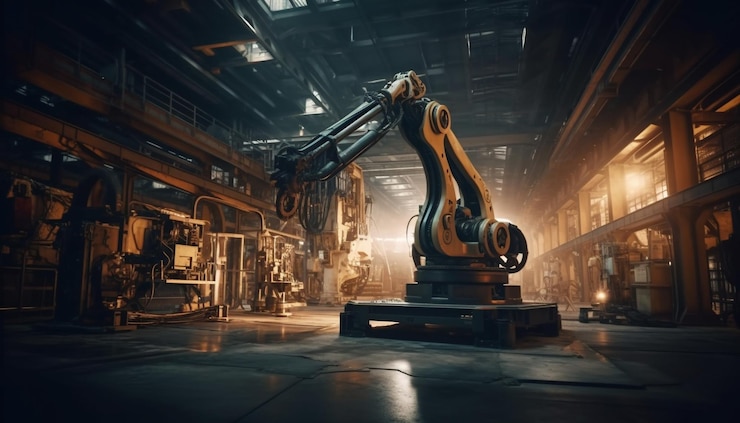 Photo gratuit bras de robot métallique dans une aciérie moderne générée par l'ia
