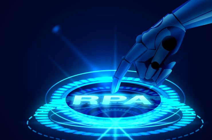 Photo gratuit bras robotique et hologramme rpa