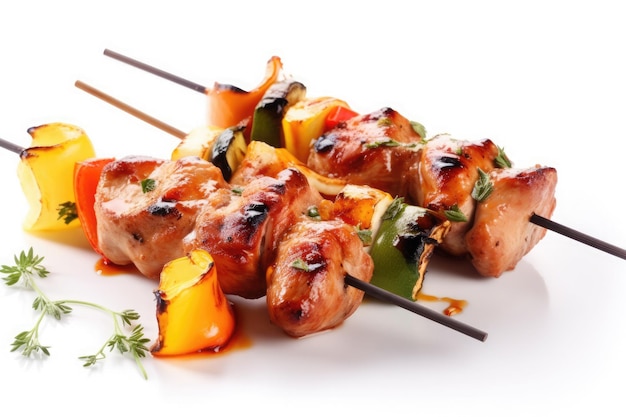 Brochette de viande avec des légumes isolé sur fond blanc Ai générative