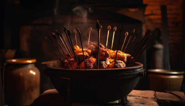 Brochettes de viande grillée une collation chinoise saine générée par l'IA