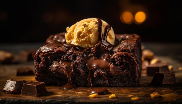 Brownie gourmand maison au chocolat noir fondant généré par IA