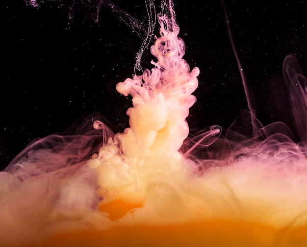 Photo gratuite brume orange abstraite avec rose dans un liquide foncé