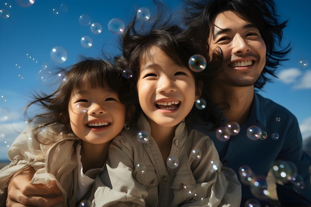 Photo gratuite bubble fun est une famille asiatique.