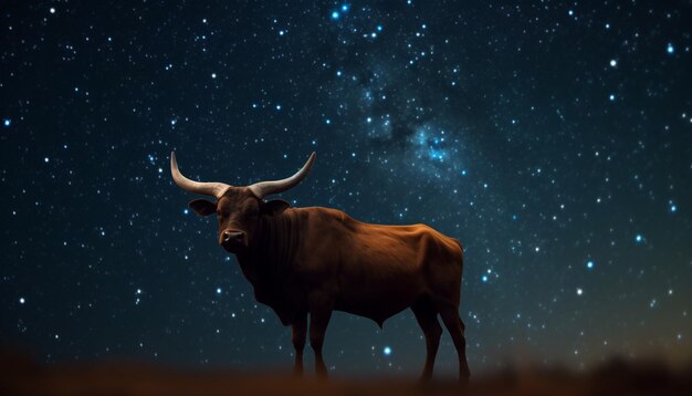 Buffalo se dresse dans un pré en regardant l'illustration de la Voie lactée générée par l'IA