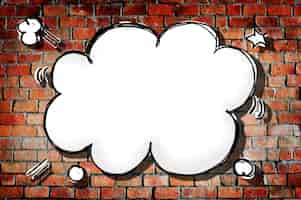 Photo gratuite bulle de dialogue en forme de nuage sur mur de briques