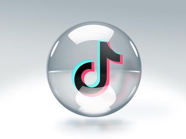 Photo gratuite bulle de verre transparente avec logo tiktok à l'intérieur isolée sur fond transparent