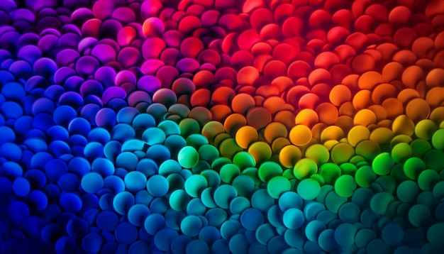 Des bulles multicolores brillantes illuminent la célébration violette vibrante générée par l'IA
