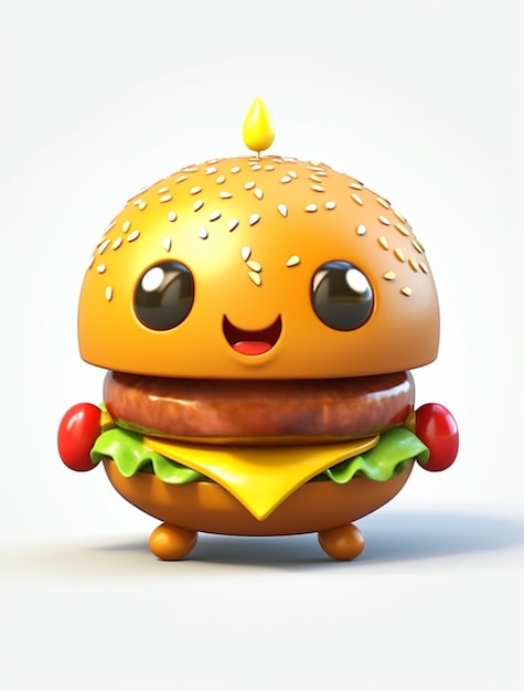 Burger 3D avec des caractéristiques de personnage de dessin animé