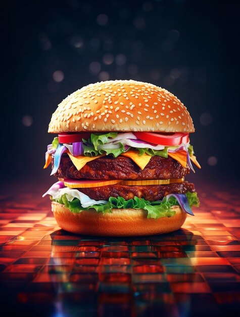 Burger 3D avec des lumières vives