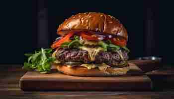 Photo gratuite burger de bœuf grillé avec fromage et tomate généré par ia