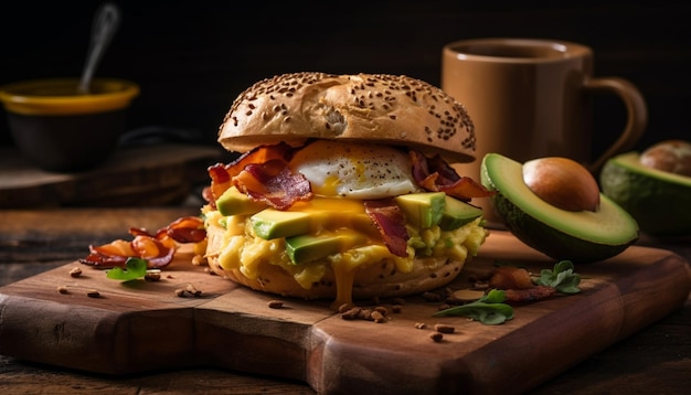 Burger de boeuf grillé avec des légumes rustiques frais générés par l'IA