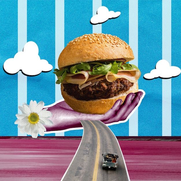 Photo gratuite burger fast food collage coloré
