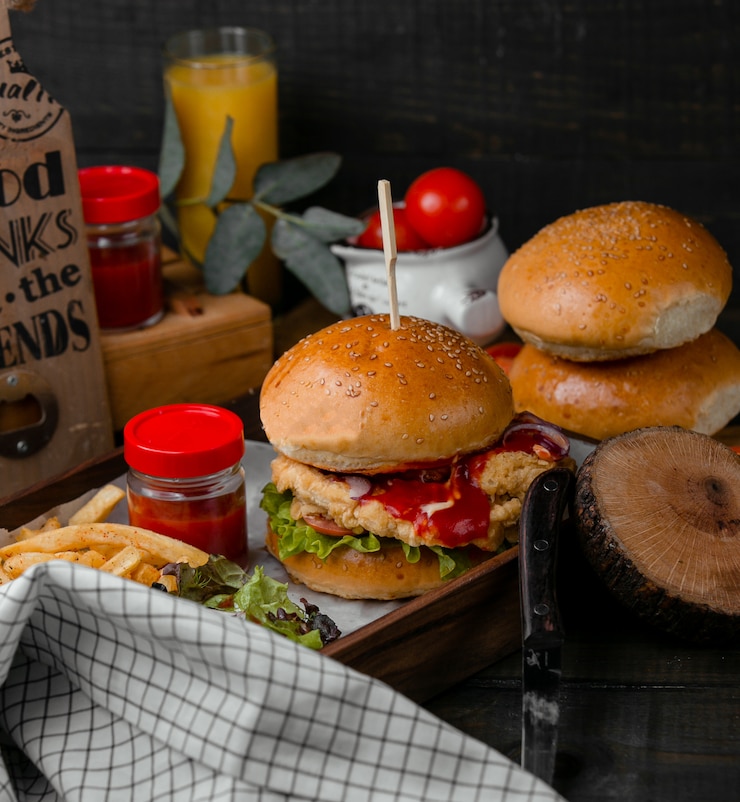 Photo gratuit burger rempli de pépites de poulet