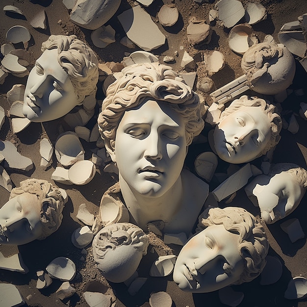 Photo gratuite bustes grecs cassés au sol