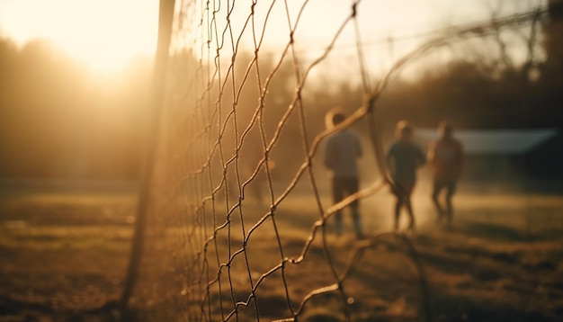 Photo gratuite un but de football avec un filet en arrière-plan