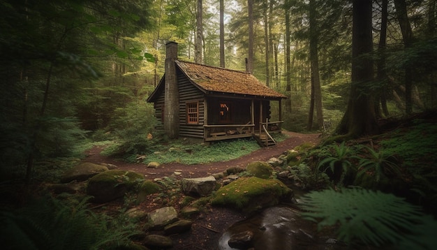 Une cabane abandonnée dans la forêt fantasmagorique un mystère non résolu généré par l'IA