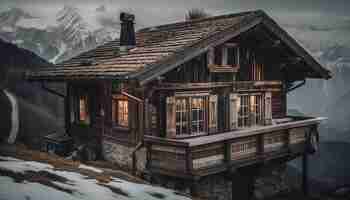 Photo gratuite cabane en rondins rustique nichée dans un paysage de montagne généré par l'ia