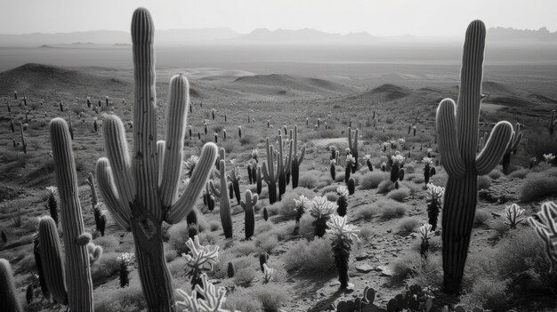 Photo gratuite cactus du désert monochrome