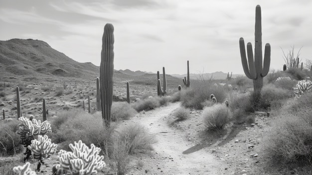Photo gratuite cactus du désert monochrome