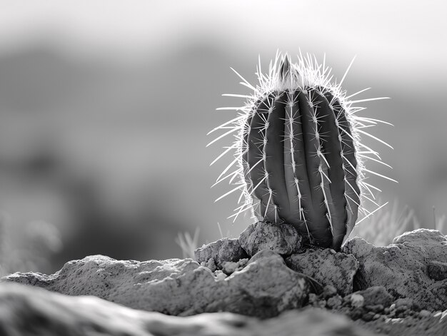 Cactus du désert noir et blanc