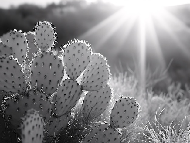 Photo gratuite cactus du désert noir et blanc