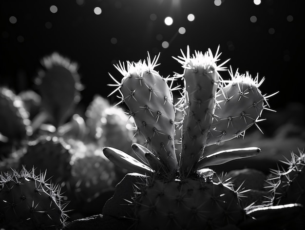 Photo gratuite cactus du désert noir et blanc