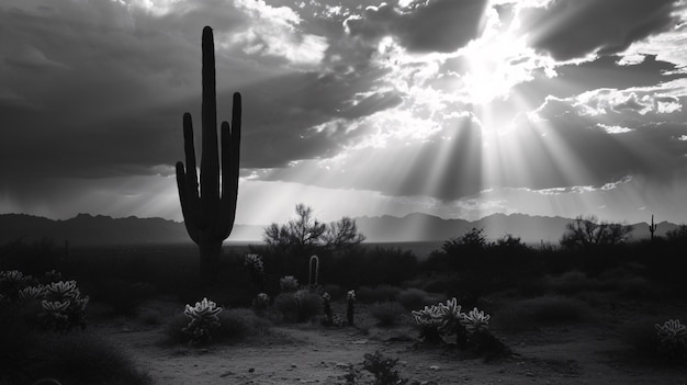 Photo gratuite cactus du désert noir et blanc