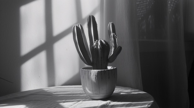 Photo gratuite cactus du désert noir et blanc