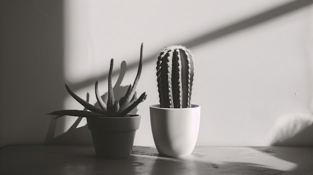 Cactus du désert noir et blanc