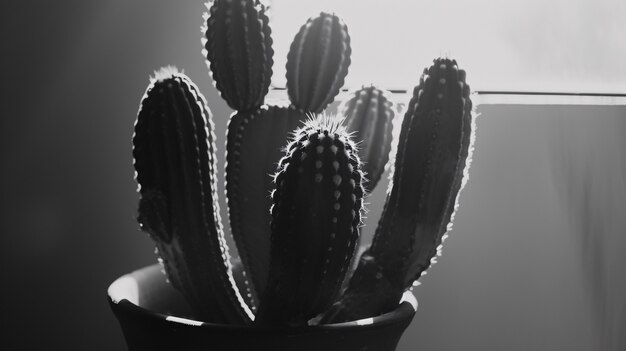 Cactus du désert noir et blanc