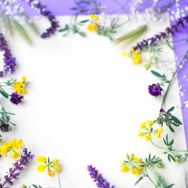 Photo gratuite cadre circulaire blanc fait de fleurs pour écrire du texte