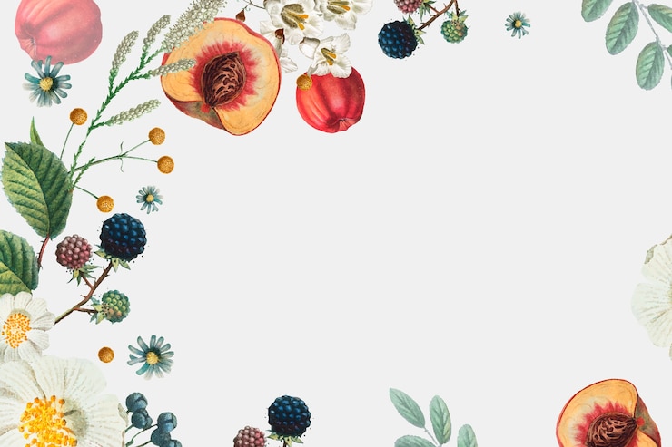 Photo gratuit cadre décoré de fleurs et de fruits dessinés à la main