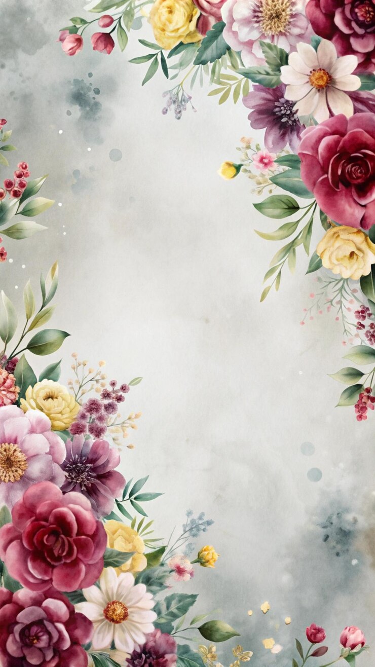 Photo gratuit cadre floral à l'aquarelle avec fond gris